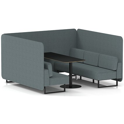 Brixworth 6 Seater Bench Booth With Table, Black Legs, Black Table, Main Line Flax Fabric, Westminster Panels And Sofa