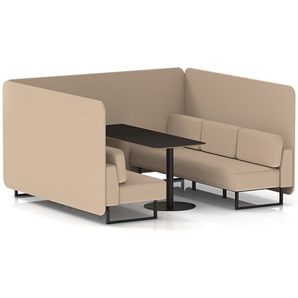 Brixworth 6 Seater Bench Booth With Table, Black Legs, Black Table, Synergy Fabric, Affix Panels And Sofa