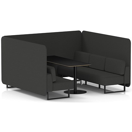 Brixworth 6 Seater Bench Booth With Table, Black Legs, Black Table, Synergy Fabric, Mix Panels And Sofa