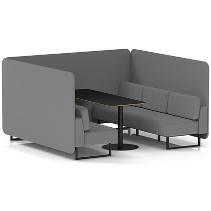 Brixworth 6 Seater Bench Booth With Table, Black Legs, Black Table, Synergy Fabric, Partner Panels And Sofa