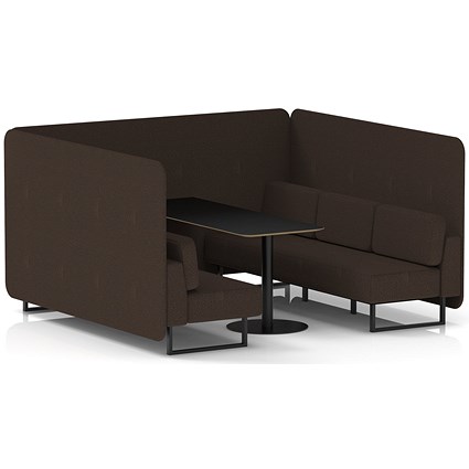 Brixworth 6 Seater Bench Booth With Table, Black Legs, Black Table, Synergy Fabric, Wed Panels And Sofa