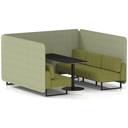 Brixworth 6 Seater Bench Booth With Table, Black Legs, Black Table, Rivet Fabric, Burnish Panels And Olive Sofa