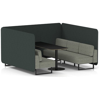 Brixworth 6 Seater Bench Booth With Table, Black Legs, Black Table, Rivet Fabric, Charcoal Panels And Vitreous Sofa