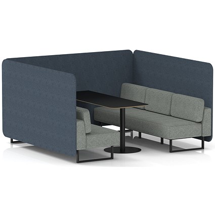 Brixworth 6 Seater Bench Booth With Table, Black Legs, Black Table, Rivet Fabric, Crucible Panels And Prime Sofa