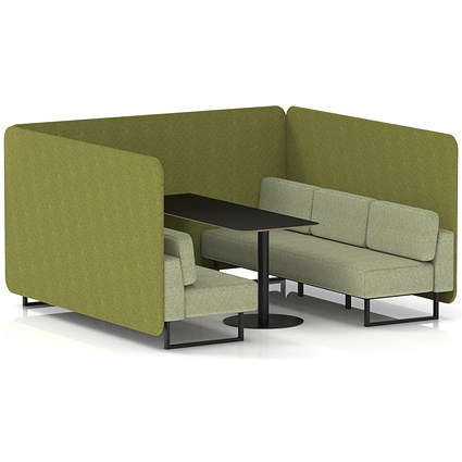 Brixworth 6 Seater Bench Booth With Table, Black Legs, Black Table, Rivet Fabric, Olive Panels And Burnish Sofa