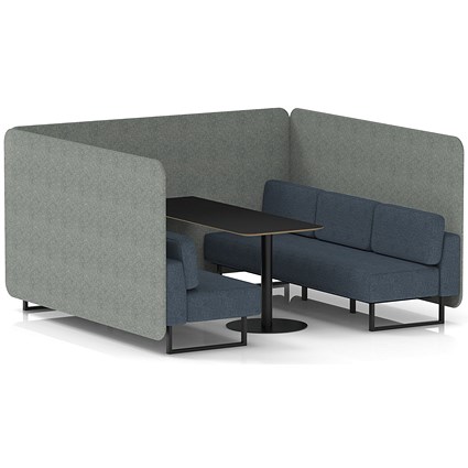 Brixworth 6 Seater Bench Booth With Table, Black Legs, Black Table, Rivet Fabric, Prime Panels And Crucible Sofa