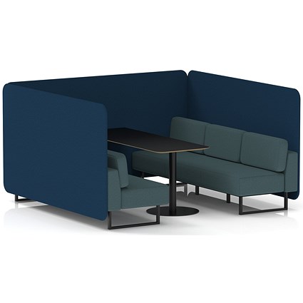 Brixworth 6 Seater Bench Booth With Table, Black Legs, Black Table, X2 Fabric, Calculus Panels And Polygon Sofa
