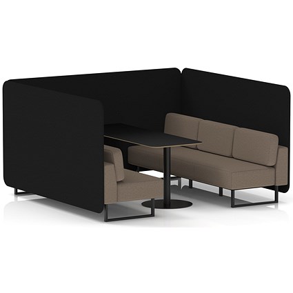 Brixworth 6 Seater Bench Booth With Table, Black Legs, Black Table, X2 Fabric, Diameter Panels And Theory Sofa