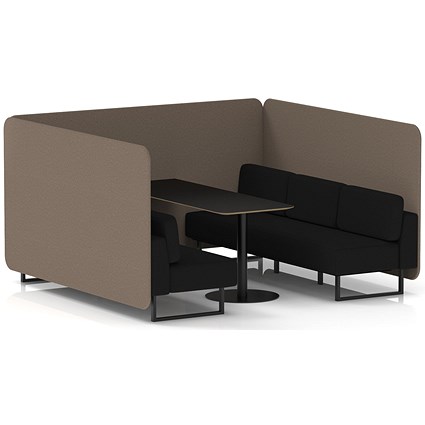 Brixworth 6 Seater Bench Booth With Table, Black Legs, Black Table, X2 Fabric, Theory Panels And Diameter Sofa