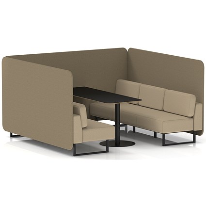 Brixworth 6 Seater Bench Booth With Table, Black Legs, Black Table, Main Line Flax Fabric, Bank Panels And Upminster Sofa