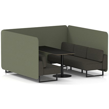 Brixworth 6 Seater Bench Booth With Table, Black Legs, Black Table, Main Line Flax Fabric, Monument Panels And Temple Sofa