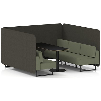 Brixworth 6 Seater Bench Booth With Table, Black Legs, Black Table, Main Line Flax Fabric, Temple Panels And Monument Sofa