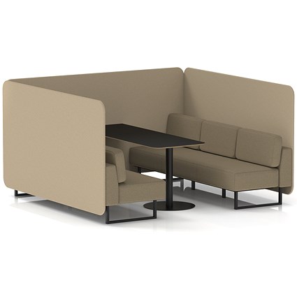 Brixworth 6 Seater Bench Booth With Table, Black Legs, Black Table, Main Line Flax Fabric, Upminster Panels And Bank Sofa