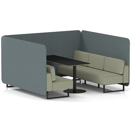 Brixworth 6 Seater Bench Booth With Table, Black Legs, Black Table, Main Line Flax Fabric, Westminster Panels And Newbury Sofa