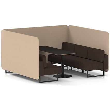 Brixworth 6 Seater Bench Booth With Table, Black Legs, Black Table, Synergy Fabric, Affix Panels And Wed Sofa