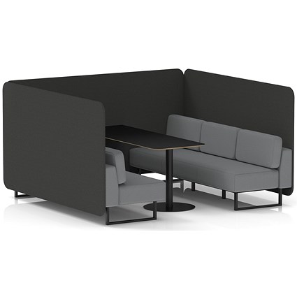 Brixworth 6 Seater Bench Booth With Table, Black Legs, Black Table, Synergy Fabric, Mix Panels And Partner Sofa
