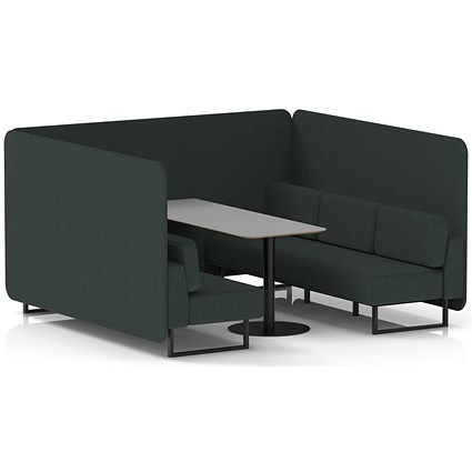 Brixworth 6 Seater Bench Booth With Table, Black Legs, Grey Table With Black Leg, Rivet Fabric, Charcoal Panels And Sofa
