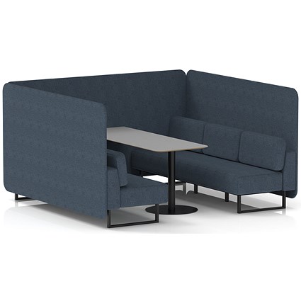 Brixworth 6 Seater Bench Booth With Table, Black Legs, Grey Table With Black Leg, Rivet Fabric, Crucible Panels And Sofa