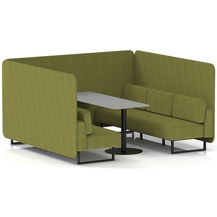 Brixworth 6 Seater Bench Booth With Table, Black Legs, Grey Table With Black Leg, Rivet Fabric, Olive Panels And Sofa
