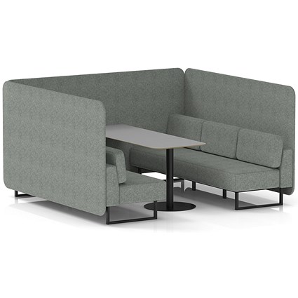 Brixworth 6 Seater Bench Booth With Table, Black Legs, Grey Table With Black Leg, Rivet Fabric, Prime Panels And Sofa
