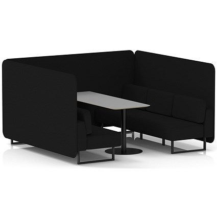 Brixworth 6 Seater Bench Booth With Table, Black Legs, Grey Table With Black Leg, X2 Fabric, Diameter Panels And Sofa