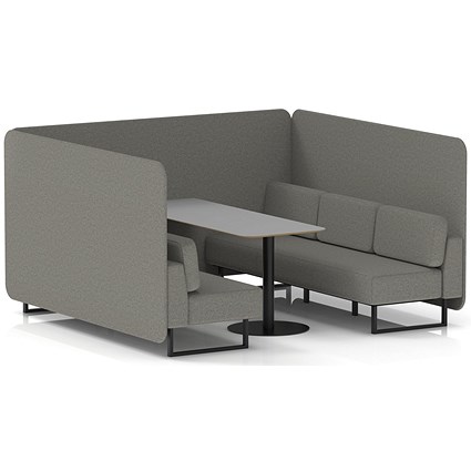 Brixworth 6 Seater Bench Booth With Table, Black Legs, Grey Table With Black Leg, X2 Fabric, Number Panels And Sofa