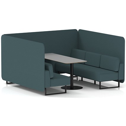 Brixworth 6 Seater Bench Booth With Table, Black Legs, Grey Table With Black Leg, X2 Fabric, Polygon Panels And Sofa