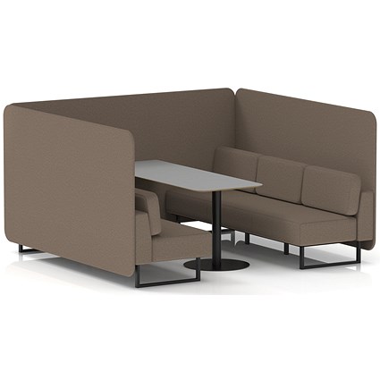 Brixworth 6 Seater Bench Booth With Table, Black Legs, Grey Table With Black Leg, X2 Fabric, Theory Panels And Sofa