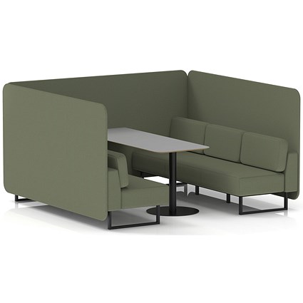 Brixworth 6 Seater Bench Booth With Table, Black Legs, Grey Table With Black Leg, Main Line Flax Fabric, Monument Panels And Sofa