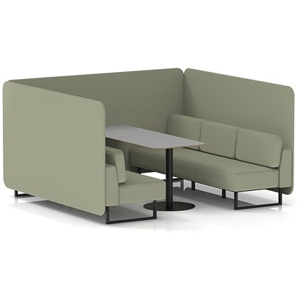 Brixworth 6 Seater Bench Booth With Table, Black Legs, Grey Table With Black Leg, Main Line Flax Fabric, Newbury Panels And Sofa