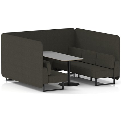 Brixworth 6 Seater Bench Booth With Table, Black Legs, Grey Table With Black Leg, Main Line Flax Fabric, Temple Panels And Sofa