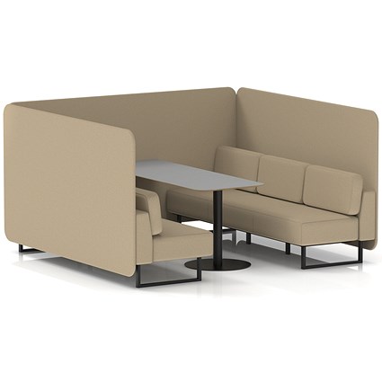 Brixworth 6 Seater Bench Booth With Table, Black Legs, Grey Table With Black Leg, Main Line Flax Fabric, Upminster Panels And Sofa