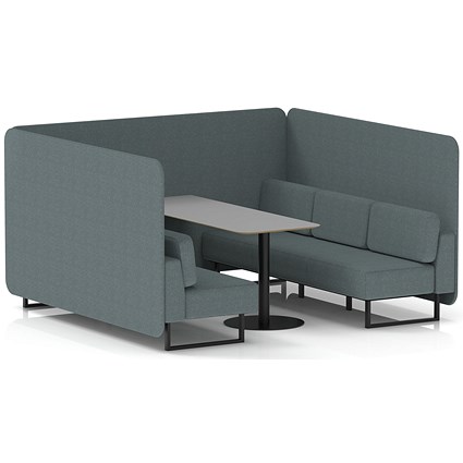 Brixworth 6 Seater Bench Booth With Table, Black Legs, Grey Table With Black Leg, Main Line Flax Fabric, Westminster Panels And Sofa