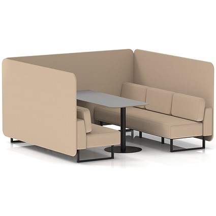 Brixworth 6 Seater Bench Booth With Table, Black Legs, Grey Table With Black Leg, Synergy Fabric, Affix Panels And Sofa