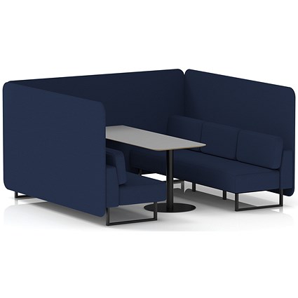 Brixworth 6 Seater Bench Booth With Table, Black Legs, Grey Table With Black Leg, Synergy Fabric, Alike Panels And Sofa