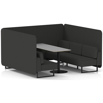 Brixworth 6 Seater Bench Booth With Table, Black Legs, Grey Table With Black Leg, Synergy Fabric, Mix Panels And Sofa