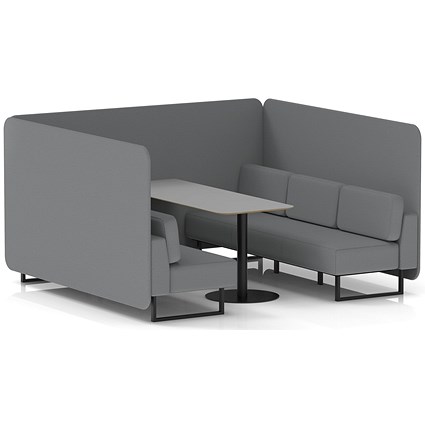 Brixworth 6 Seater Bench Booth With Table, Black Legs, Grey Table With Black Leg, Synergy Fabric, Partner Panels And Sofa