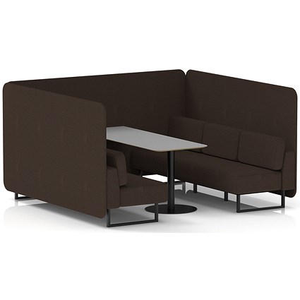 Brixworth 6 Seater Bench Booth With Table, Black Legs, Grey Table With Black Leg, Synergy Fabric, Wed Panels And Sofa