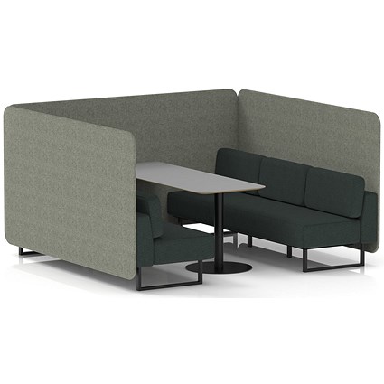 Brixworth 6 Seater Bench Booth With Table, Black Legs, Grey Table With Black Leg, Rivet Fabric, Vitreous Panels And Charcoal Sofa