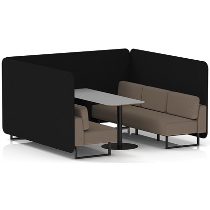 Brixworth 6 Seater Bench Booth With Table, Black Legs, Grey Table With Black Leg, X2 Fabric, Diameter Panels And Theory Sofa