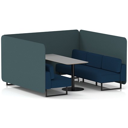 Brixworth 6 Seater Bench Booth With Table, Black Legs, Grey Table With Black Leg, X2 Fabric, Polygon Panels And Calculus Sofa