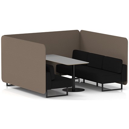 Brixworth 6 Seater Bench Booth With Table, Black Legs, Grey Table With Black Leg, X2 Fabric, Theory Panels And Diameter Sofa