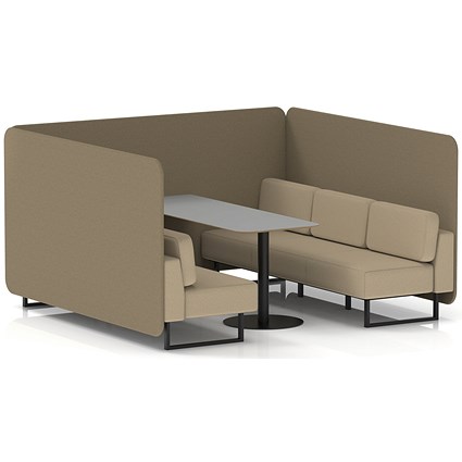 Brixworth 6 Seater Bench Booth With Table, Black Legs, Grey Table With Black Leg, Main Line Flax Fabric, Bank Panels And Upminster Sofa