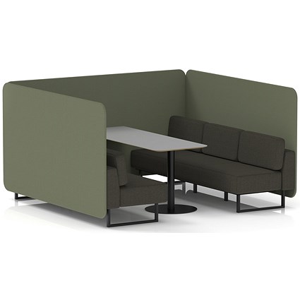 Brixworth 6 Seater Bench Booth With Table, Black Legs, Grey Table With Black Leg, Main Line Flax Fabric, Monument Panels And Temple Sofa