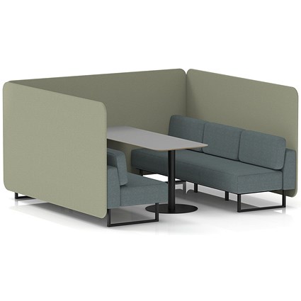 Brixworth 6 Seater Bench Booth With Table, Black Legs, Grey Table With Black Leg, Main Line Flax Fabric, Newbury Panels And Westminster Sofa