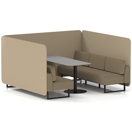 Brixworth 6 Seater Bench Booth With Table, Black Legs, Grey Table With Black Leg, Main Line Flax Fabric, Upminster Panels And Bank Sofa