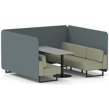 Brixworth 6 Seater Bench Booth With Table, Black Legs, Grey Table With Black Leg, Main Line Flax Fabric, Westminster Panels And Newbury Sofa