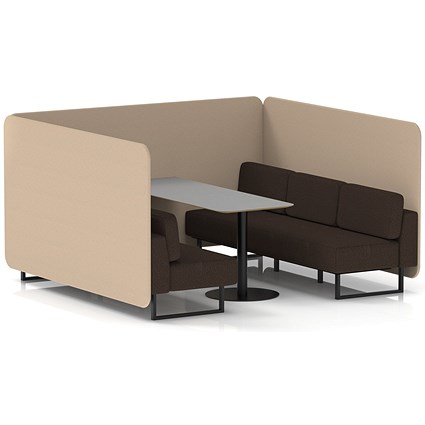 Brixworth 6 Seater Bench Booth With Table, Black Legs, Grey Table With Black Leg, Synergy Fabric, Affix Panels And Wed Sofa