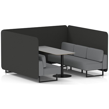 Brixworth 6 Seater Bench Booth With Table, Black Legs, Grey Table With Black Leg, Synergy Fabric, Mix Panels And Partner Sofa
