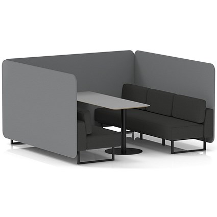 Brixworth 6 Seater Bench Booth With Table, Black Legs, Grey Table With Black Leg, Synergy Fabric, Partner Panels And Mix Sofa